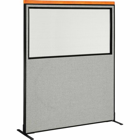 INTERION BY GLOBAL INDUSTRIAL Interion Deluxe Freestanding Office Partition Panel w/Partial Window 60-1/4inW x 73-1/2inH Gray 694689WFGY